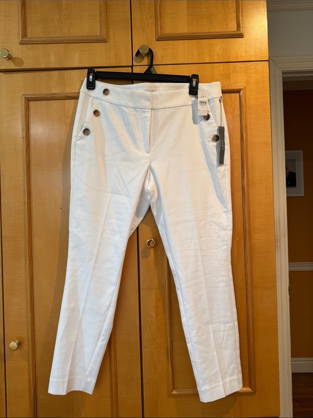 LOFT White Cropped Button-Accent Pants